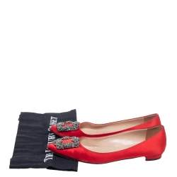 Pre Owned Manolo Blahnik Red Satin Hangisi Ballet Flats Size 36.5
