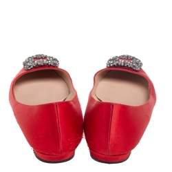 Pre Owned Manolo Blahnik Red Satin Hangisi Ballet Flats Size 36.5