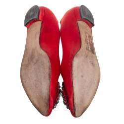 Pre Owned Manolo Blahnik Red Satin Hangisi Ballet Flats Size 36.5