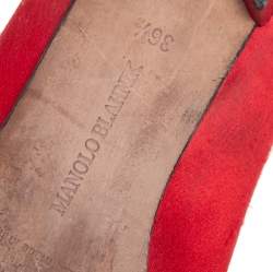 Pre Owned Manolo Blahnik Red Satin Hangisi Ballet Flats Size 36.5