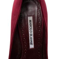 Pre Owned Manolo Blahnik Burgundy Satin Maysale Buckle Pointed Toe Pumps Size 38