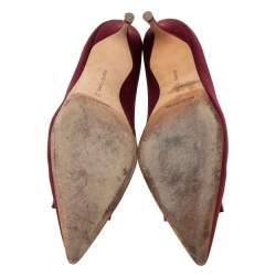 Pre Owned Manolo Blahnik Burgundy Satin Maysale Buckle Pointed Toe Pumps Size 38