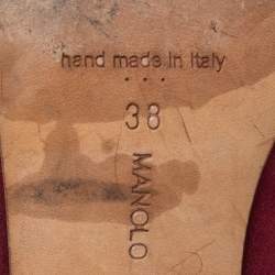 Pre Owned Manolo Blahnik Burgundy Satin Maysale Buckle Pointed Toe Pumps Size 38