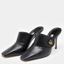 Manolo Blahnik Black Leather Goluba Mules Size 35.5