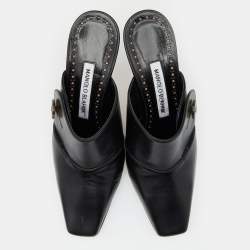 Manolo Blahnik Black Leather Goluba Mules Size 35.5