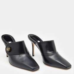 Manolo Blahnik Black Leather Goluba Mules Size 35.5