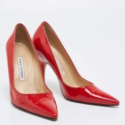 Pre Owned Manolo Blahnik Red Patent Leather BB Pumps Size 39