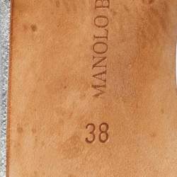 مملوكة مسبقًا Manolo Blahnik Silver  Leather Open Toe Pumps Size  38