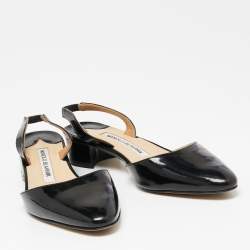 Pre Owned Manolo Blahnik Black Patent Leather Aspro Slingback Pumps Size 35