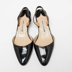 Pre Owned Manolo Blahnik Black Patent Leather Aspro Slingback Pumps Size 35