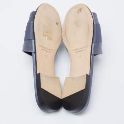 Pre Owned حذاء سلايدز مانولو بلانيك فلات مارتامود ساتان رصاصي - أزرق مقاس 38