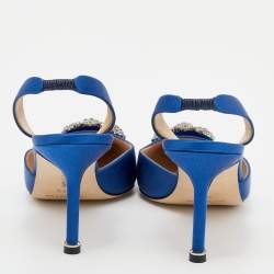 Pre Owned Manolo Blahnik Blue Satin Hangisi Slingback Sandals Size 38.5