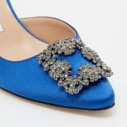 Pre Owned Manolo Blahnik Blue Satin Hangisi Slingback Sandals Size 38.5