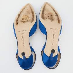 Pre Owned Manolo Blahnik Blue Satin Hangisi Slingback Sandals Size 38.5