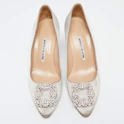 Pre Owned حذاء كعب عالي مانولو بلانيك هانغيسي ساتان مزخرف كريستال مقاس 38