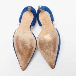 Pre Owned Manolo Blahnik Blue Suede Tayler D'Orsay Pumps Size 36.5