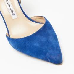 Pre Owned Manolo Blahnik Blue Suede Tayler D'Orsay Pumps Size 36.5