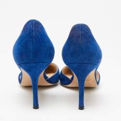 Pre Owned Manolo Blahnik Blue Suede Tayler D'Orsay Pumps Size 36.5
