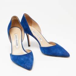 Pre Owned Manolo Blahnik Blue Suede Tayler D'Orsay Pumps Size 36.5