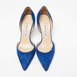 Pre Owned Manolo Blahnik Blue Suede Tayler D'Orsay Pumps Size 36.5