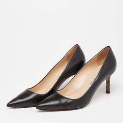 Pre Owned Manolo Blahnik Black Leather BB Pointed Toe Pumps Size 38