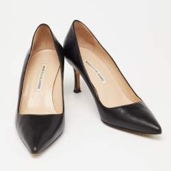 Pre Owned Manolo Blahnik Black Leather BB Pointed Toe Pumps Size 38