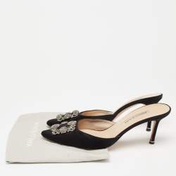 Manolo Blahnik Black Satin Hangisi Mules Size 41