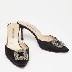 Manolo Blahnik Black Satin Hangisi Mules Size 41