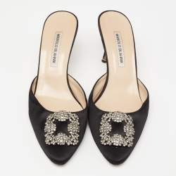 Manolo Blahnik Black Satin Hangisi Mules Size 41