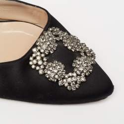 Manolo Blahnik Black Satin Hangisi Mules Size 41