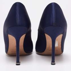 Manolo Blahnik Navy Blue Satin Hangisi Pumps Size 41