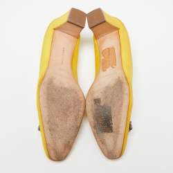 Pre Owned Manolo Blahnik Yellow Satin Okkava Pumps Size 36.5