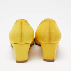 Pre Owned Manolo Blahnik Yellow Satin Okkava Pumps Size 36.5