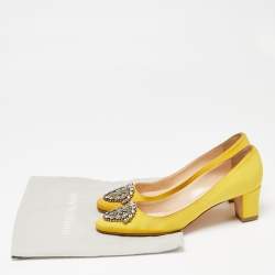 Pre Owned Manolo Blahnik Yellow Satin Okkava Pumps Size 36.5