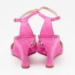 Manolo Blahnik Fuchsia Suede Crystal Embellished Trice Wedge Sandals Size 37