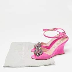 Manolo Blahnik Fuchsia Suede Crystal Embellished Trice Wedge Sandals Size 37