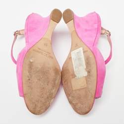 Manolo Blahnik Fuchsia Suede Crystal Embellished Trice Wedge Sandals Size 37