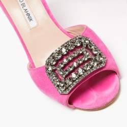 Manolo Blahnik Fuchsia Suede Crystal Embellished Trice Wedge Sandals Size 37