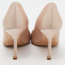 Pre Owned Manolo Blahnik Beige Satin Hangisi Pointed Toe Pumps Size 37.5