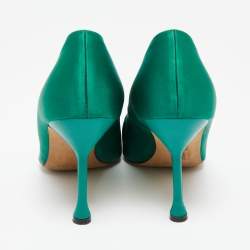 Pre Owned Manolo Blahnik Green Satin Eufrasia Pointed Toe Pumps Size 39