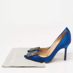 Pre Owned Manolo Blahnik Blue Satin Hangisi Pumps Size 37.5