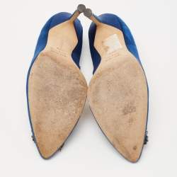 Pre Owned Manolo Blahnik Blue Satin Hangisi Pumps Size 37.5
