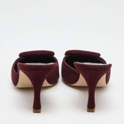 Pre Owned Manolo Blahnik Burgundy Suede Maysale Mules Size 37 