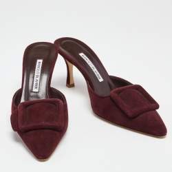 Pre Owned Manolo Blahnik Burgundy Suede Maysale Mules Size 37 