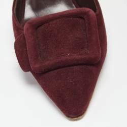 Pre Owned Manolo Blahnik Burgundy Suede Maysale Mules Size 37 