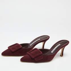 Pre Owned Manolo Blahnik Burgundy Suede Maysale Mules Size 37 