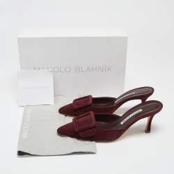 Pre Owned Manolo Blahnik Burgundy Suede Maysale Mules Size 37 