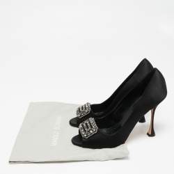 مملوكة مسبقًا Manolo Blahnik Black Satin Matik Peep Toe Pumps Size 38.5 