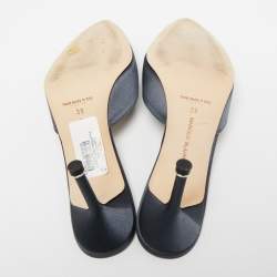 Manolo Blahnik Ash Blue Satin Hangisi Mule Sandals Size 39