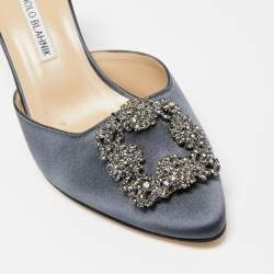 Manolo Blahnik Ash Blue Satin Hangisi Mule Sandals Size 39
